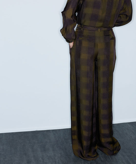 Wide-Leg Plaid Trousers