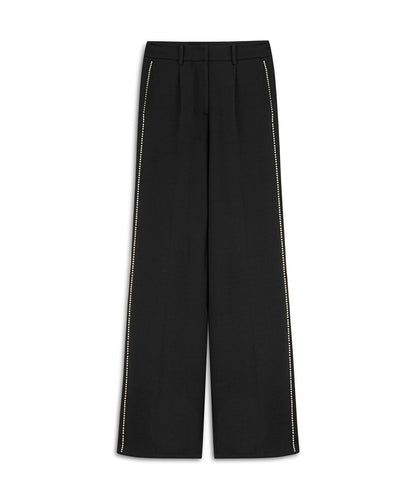 Faux-Pearl Trim Wide-Leg Trousers