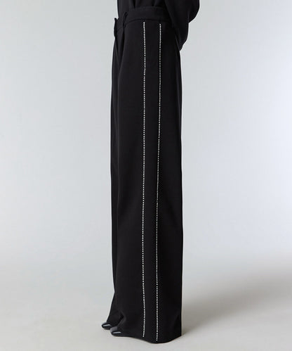 Faux-Pearl Trim Wide-Leg Trousers