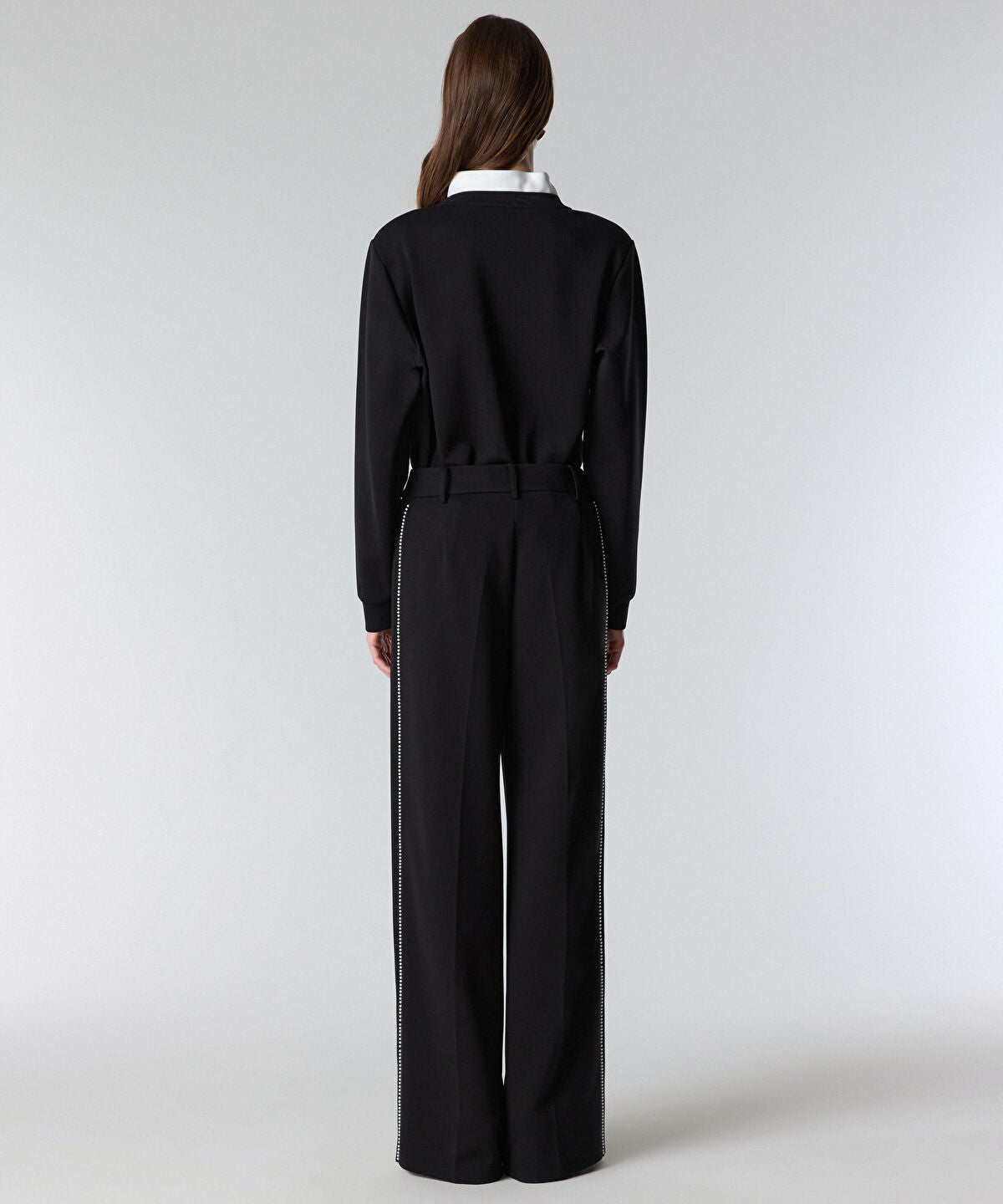 Faux-Pearl Trim Wide-Leg Trousers