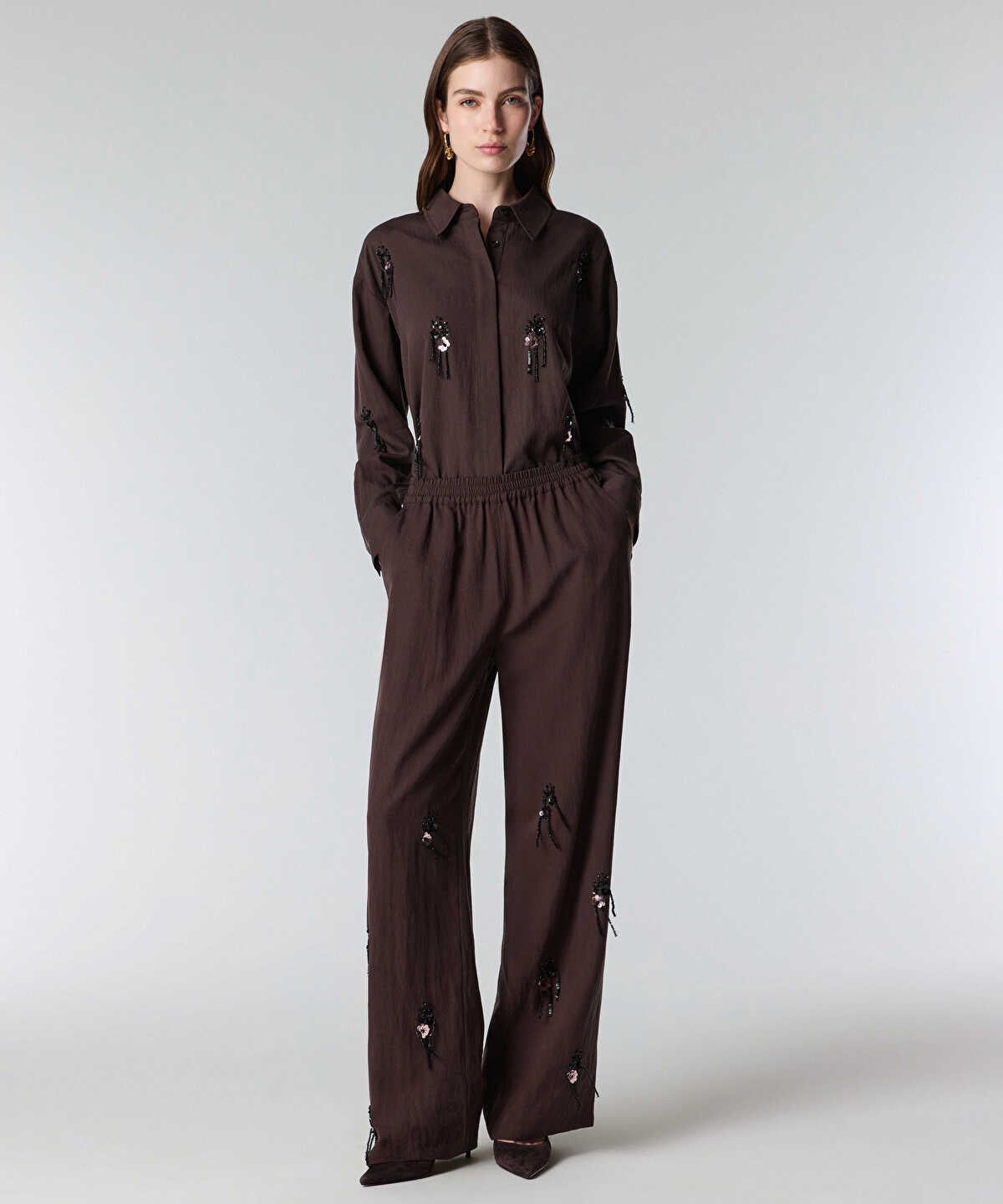 Elastic Waist Embroidered Trousers