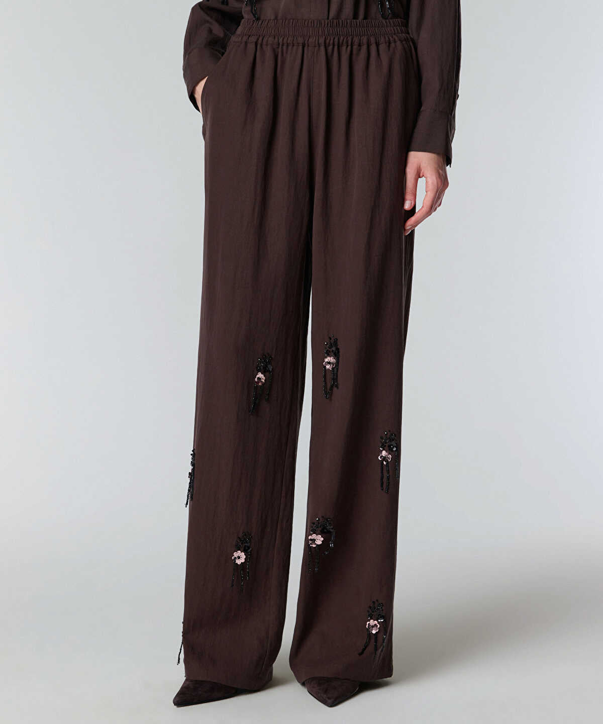 Elastic Waist Embroidered Trousers