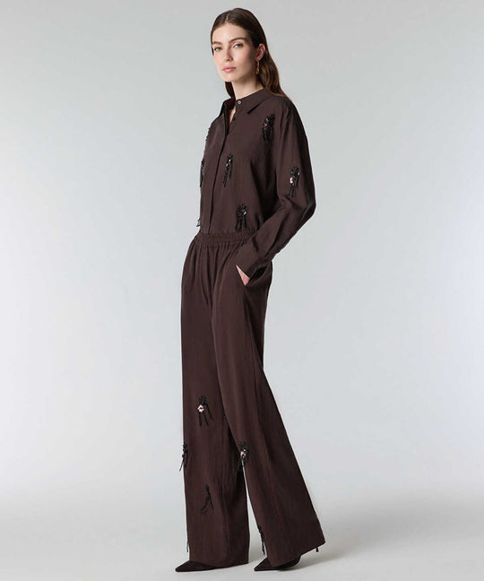 Elastic Waist Embroidered Trousers