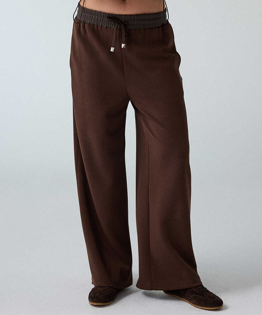 Faux-Leather Waist Wide-Leg Trousers
