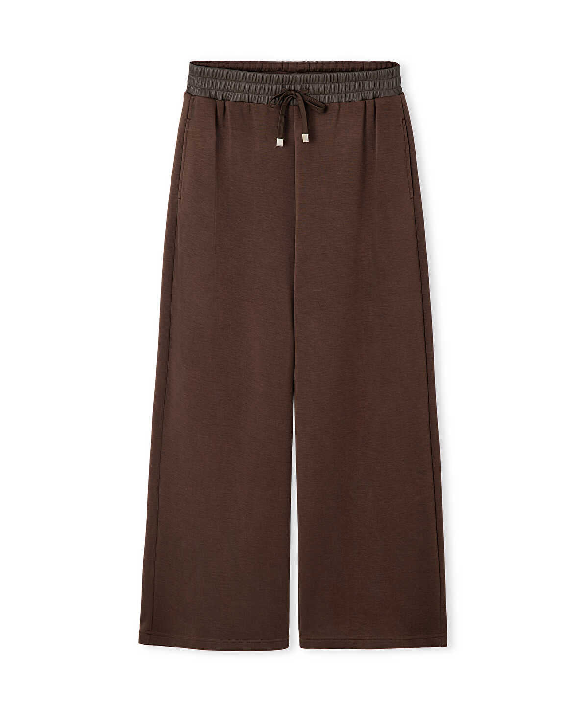 Faux-Leather Waist Wide-Leg Trousers