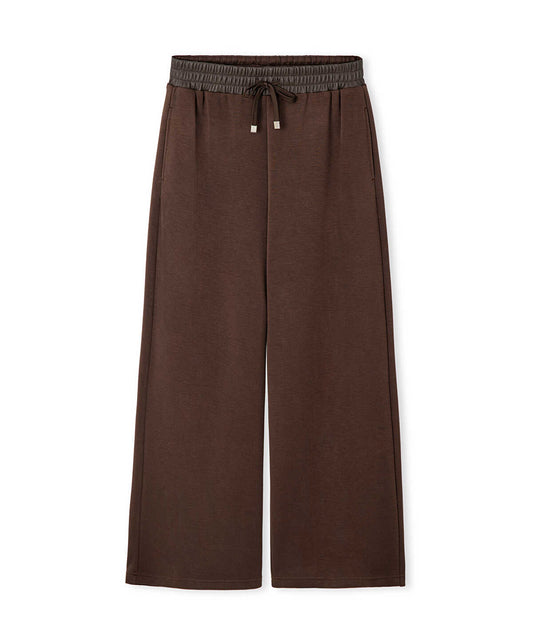 Faux-Leather Waist Wide-Leg Trousers