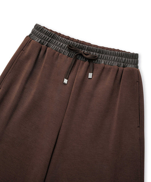 Faux-Leather Waist Wide-Leg Trousers