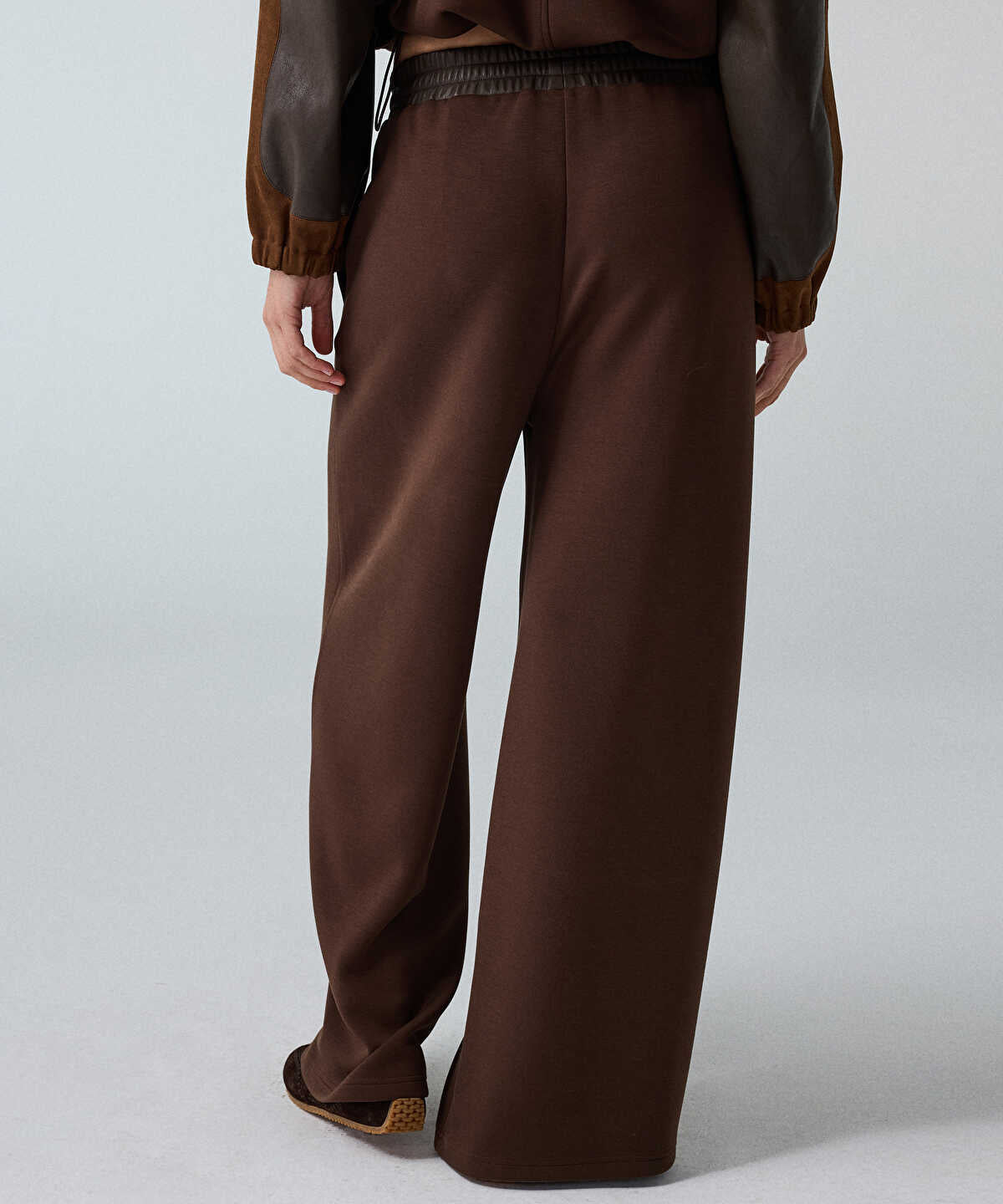 Faux-Leather Waist Wide-Leg Trousers