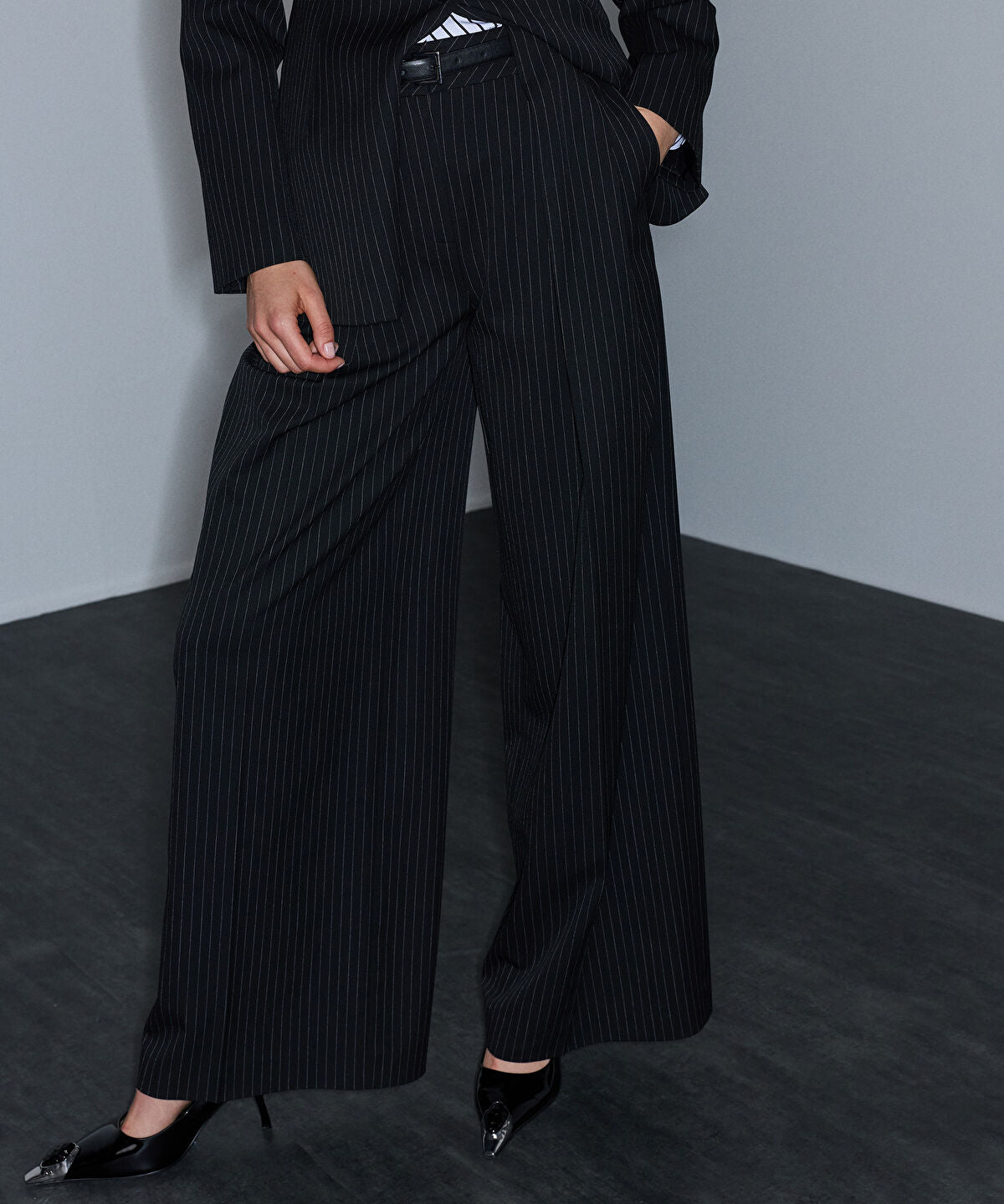 Pinstripe Trousers with Belt