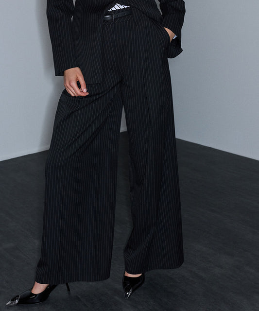 Pinstripe Trousers with Belt
