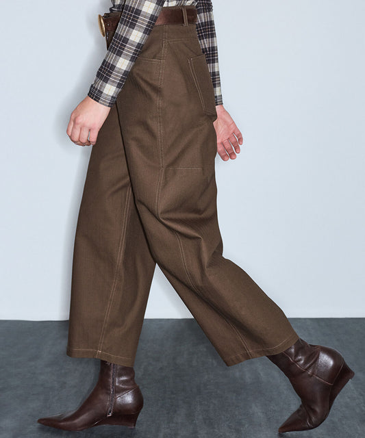Herringbone-Texture Barrel Trousers