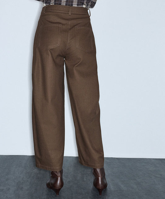 Herringbone-Texture Barrel Trousers