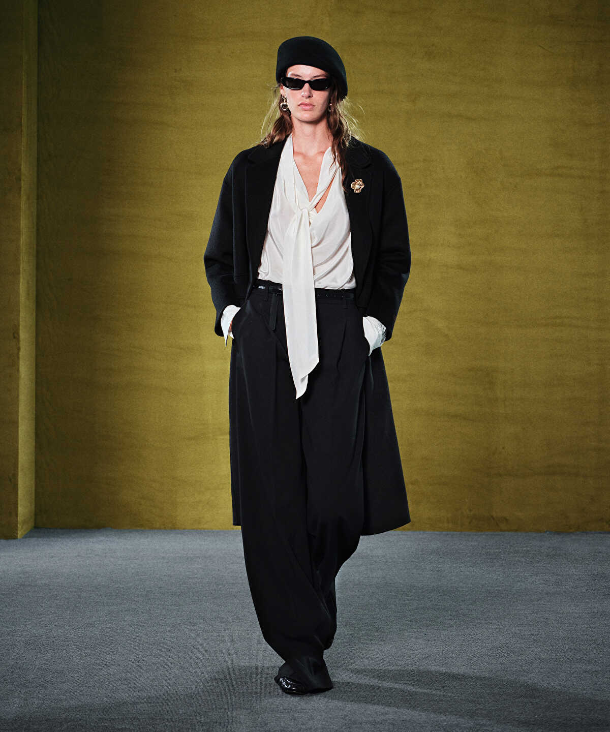 Croc-Embossed Belted Wide-Leg Trousers