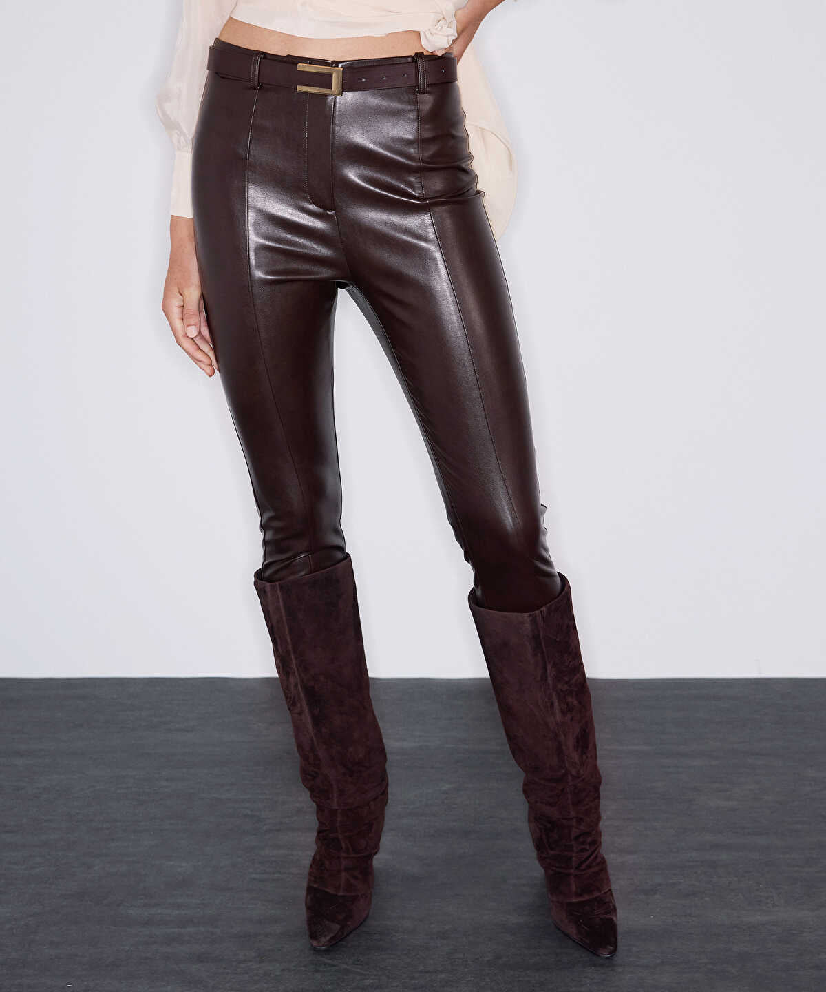 Leather-Look Fuseau Trousers