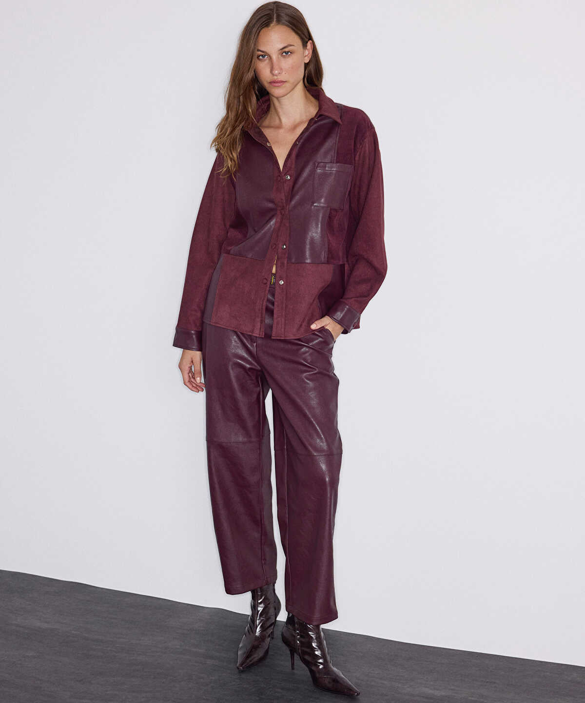 Faux-Leather Barrel-Leg Trousers