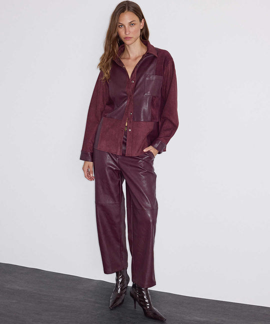 Faux-Leather Barrel-Leg Trousers