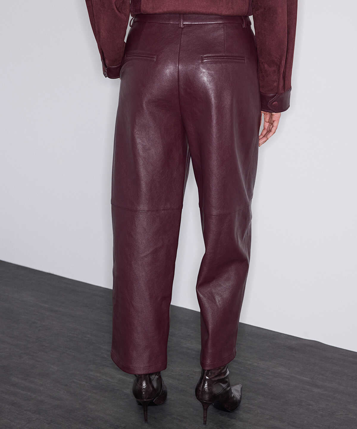 Faux-Leather Barrel-Leg Trousers
