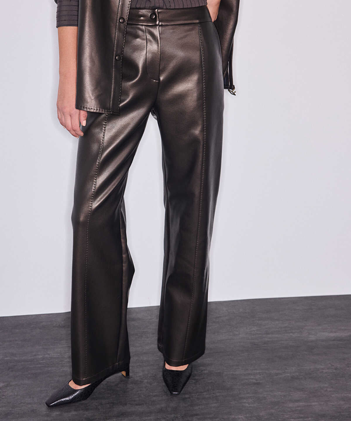 Faux-Leather Wide-Leg Trousers