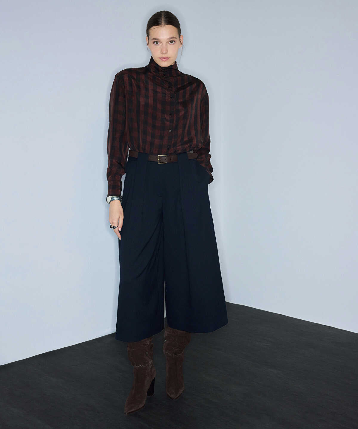 Belted Palazzo Bermuda Trousers