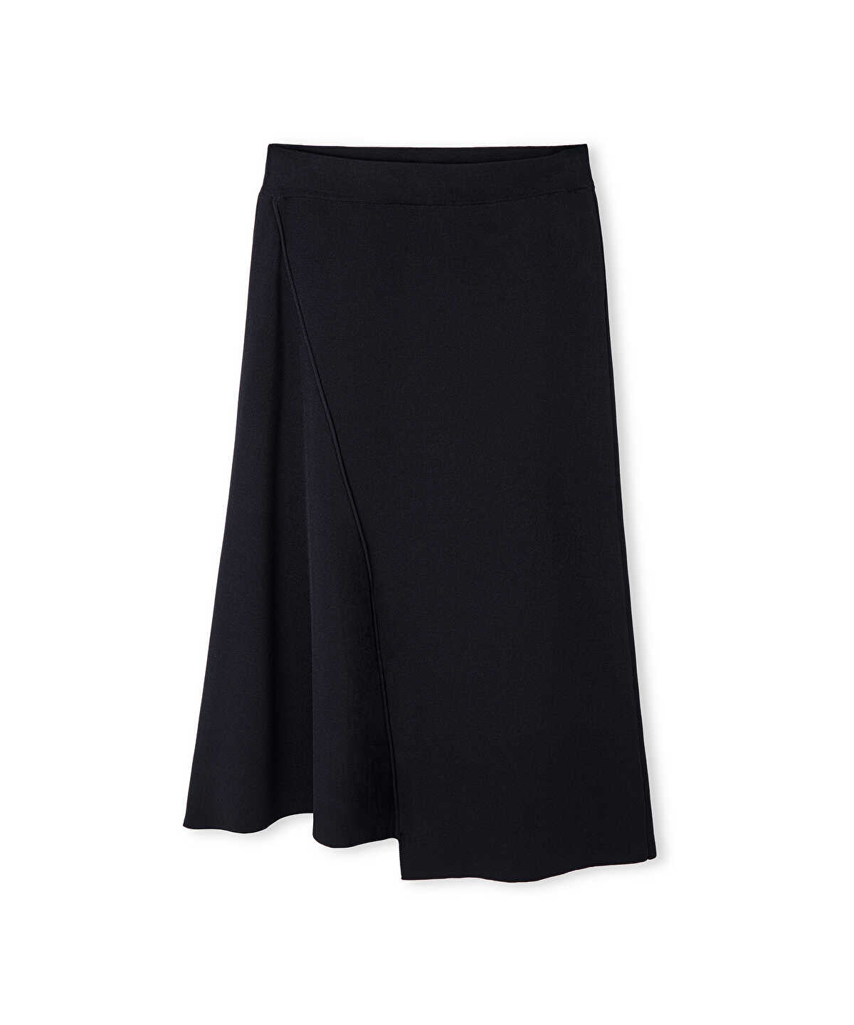 Diagonal-Seam Asymmetric Knit Skirt