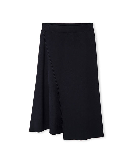 Diagonal-Seam Asymmetric Knit Skirt