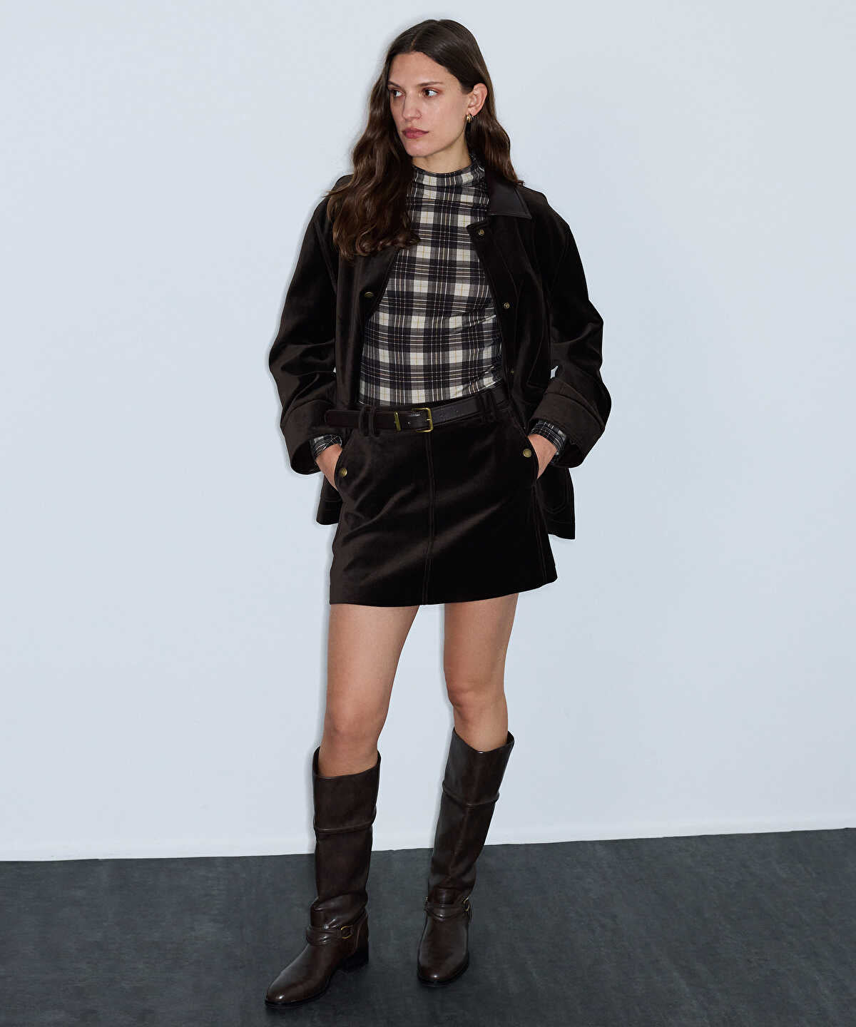 Velvet Mini Skirt with Belt