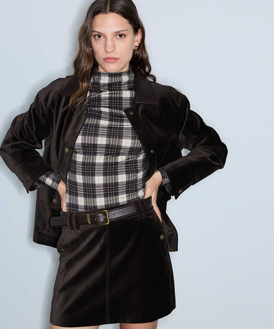 Velvet Mini Skirt with Belt