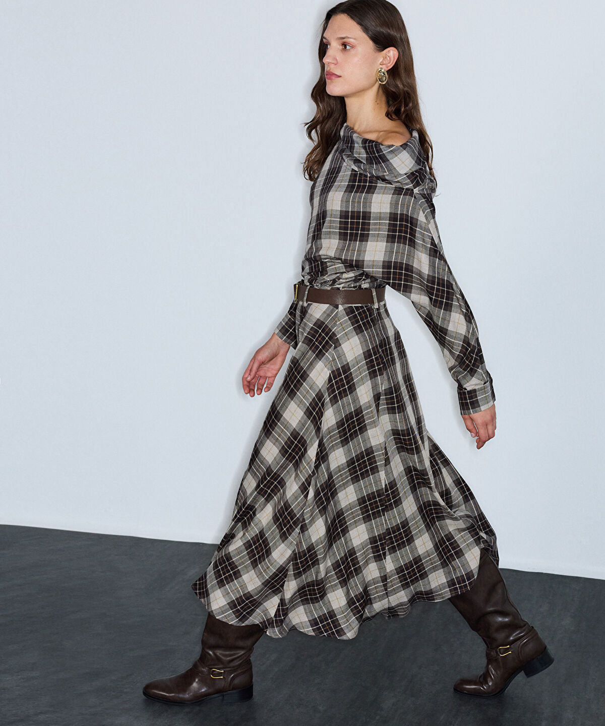 Belted Plaid Skirt