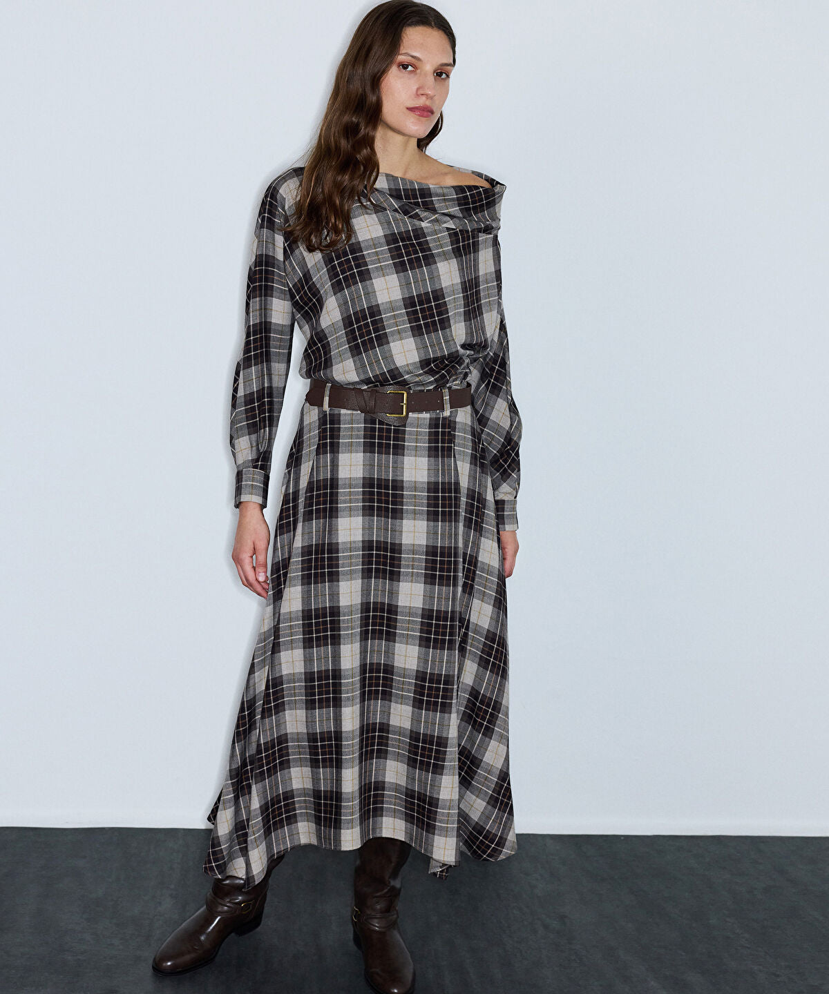 Belted Plaid Skirt