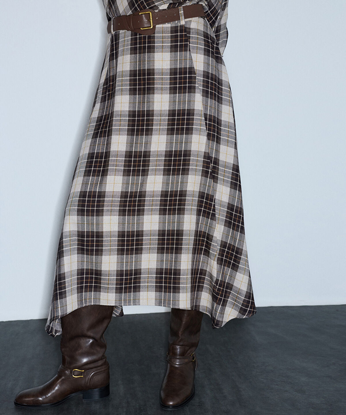 Belted Plaid Skirt