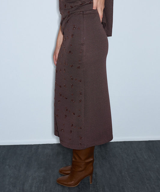 Beaded Knit Midi Skirt