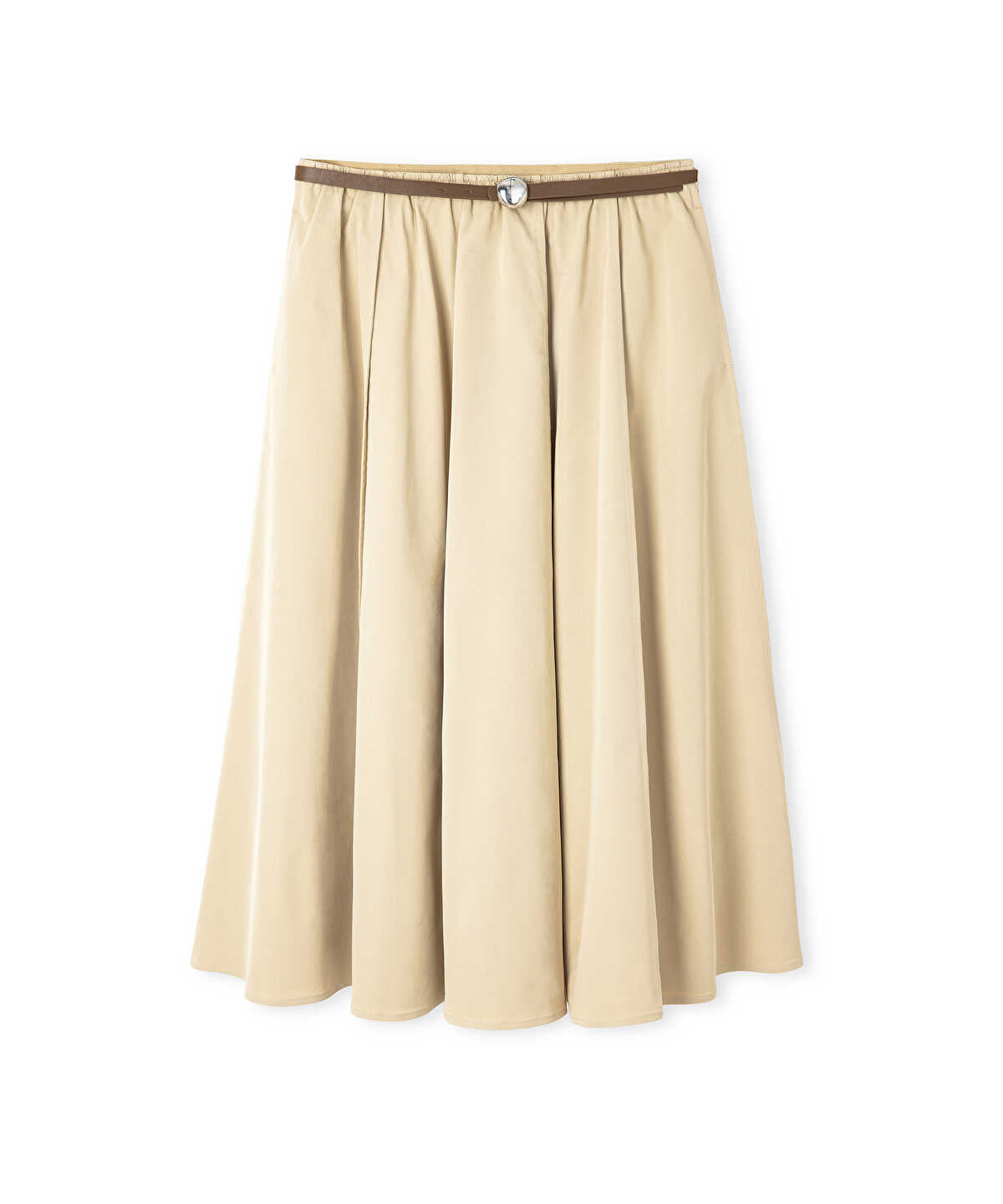 Faux-Leather Belted Midi Skirt