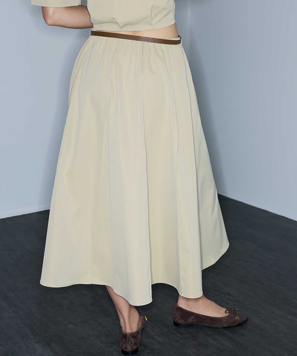 Faux-Leather Belted Midi Skirt