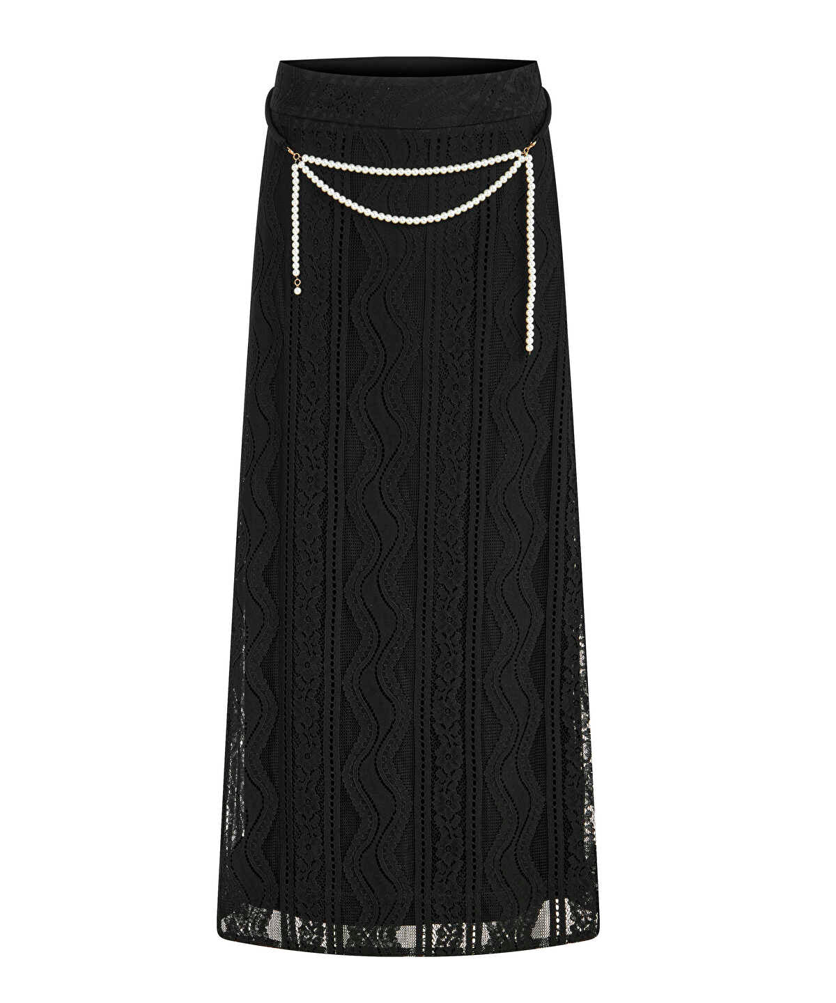 Faux Pearl Belted Textured Skirt