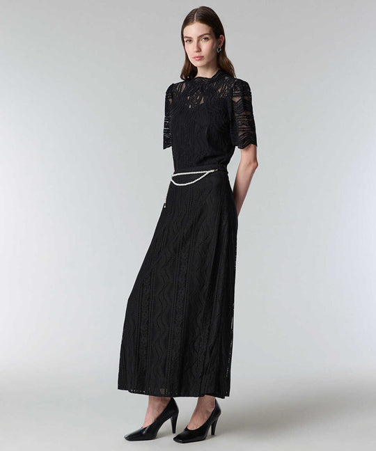Faux Pearl Belted Textured Skirt