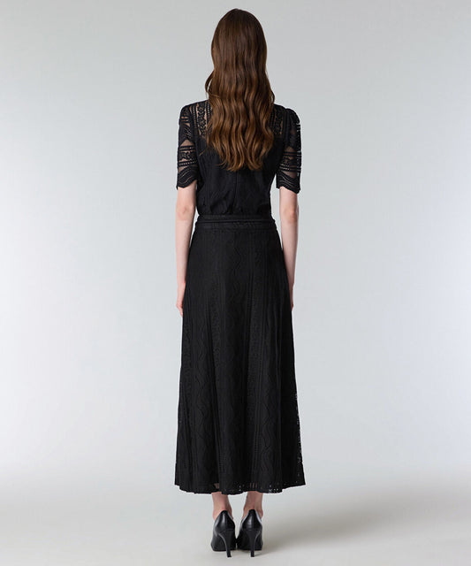 Faux Pearl Belted Textured Skirt