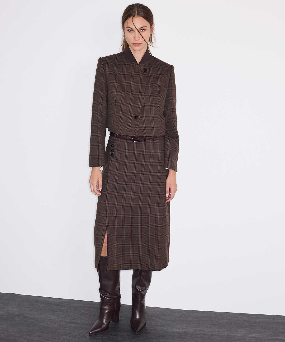 Belted Check Pencil Skirt