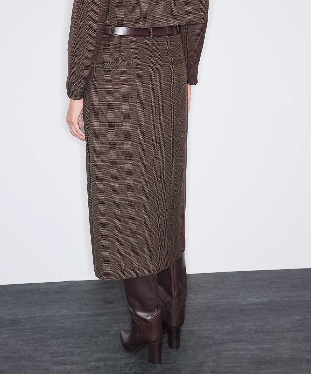 Belted Check Pencil Skirt