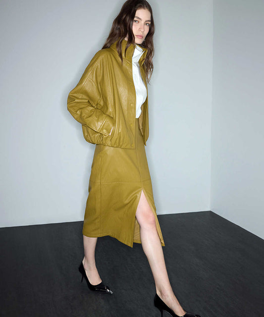 Leather-Effect Midi Skirt