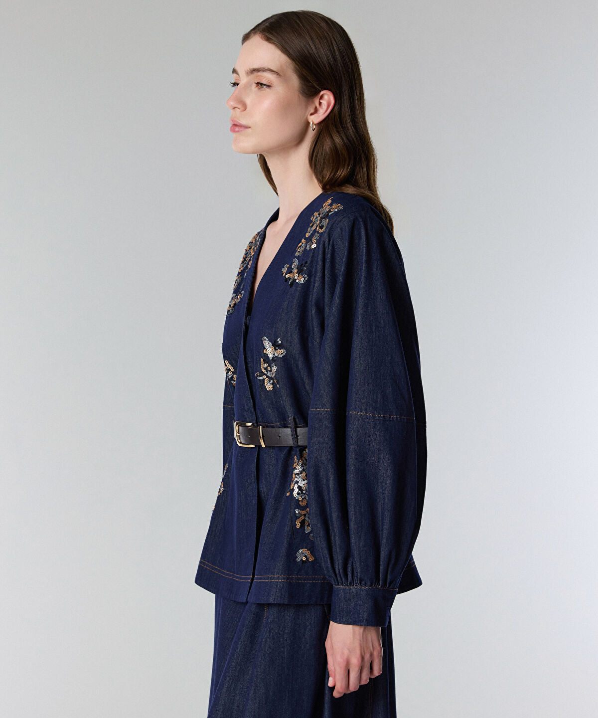 Embroidered Peplum Denim Jacket