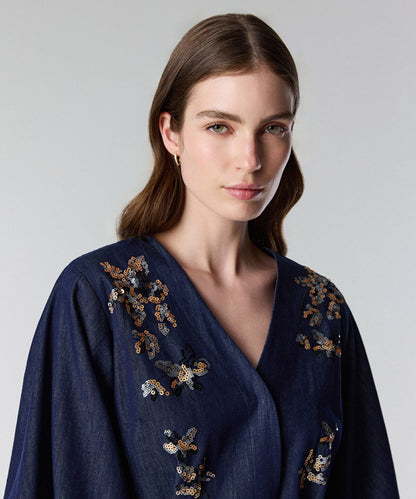 Embroidered Peplum Denim Jacket