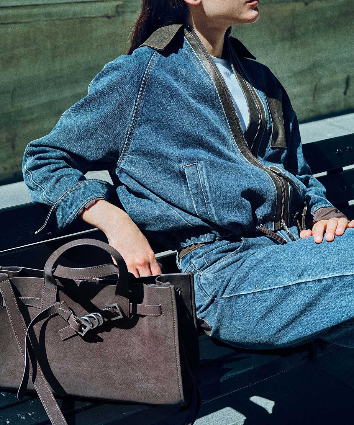 Leather-Effect Trim Denim Jacket