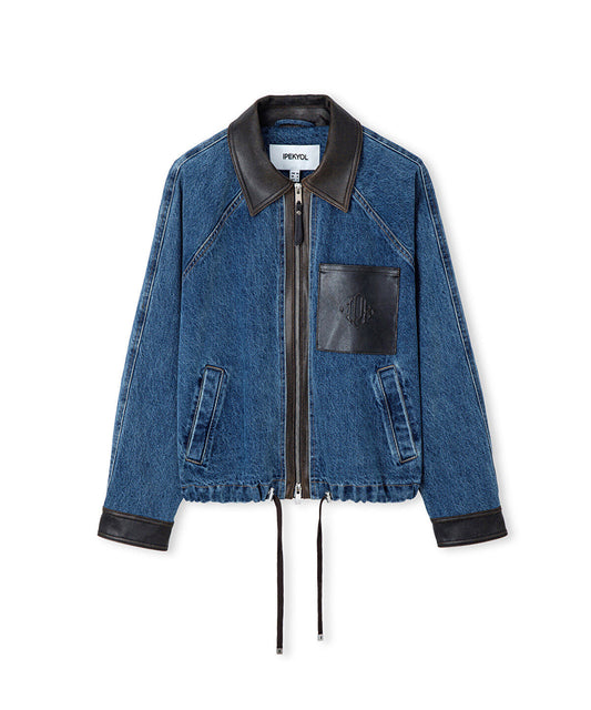 Leather-Effect Trim Denim Jacket