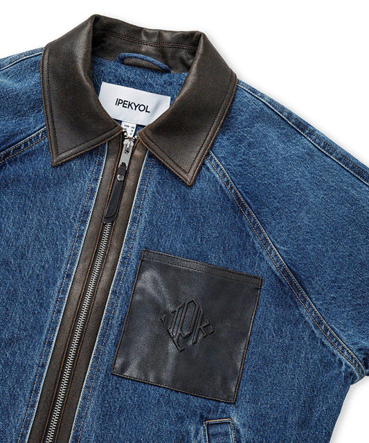 Leather-Effect Trim Denim Jacket