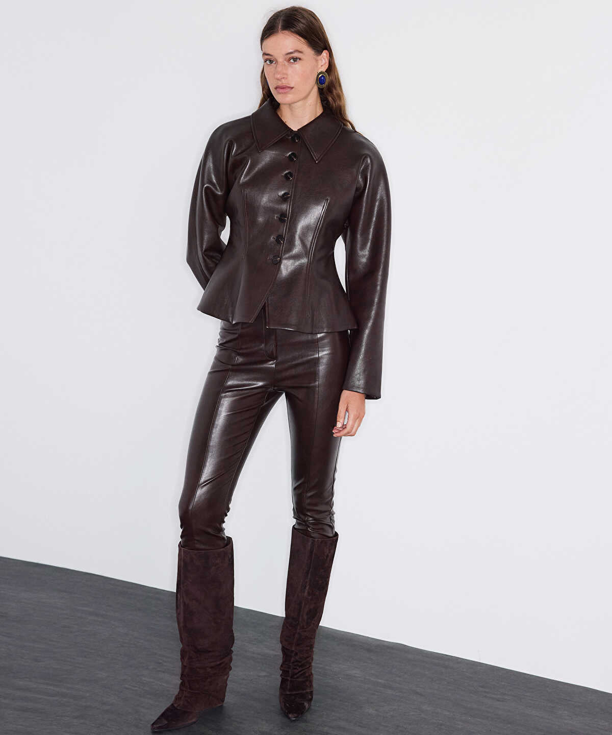 Faux-Leather Peplum Jacket