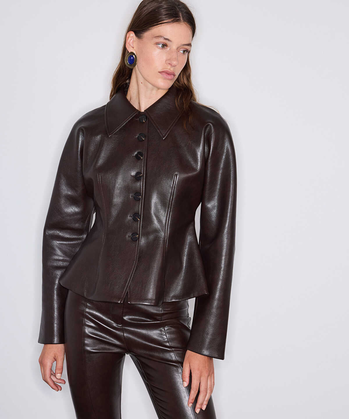 Faux-Leather Peplum Jacket
