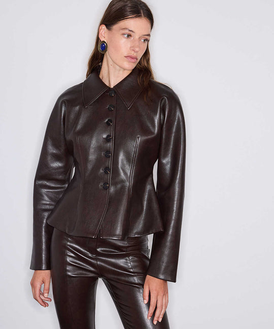 Faux-Leather Peplum Jacket