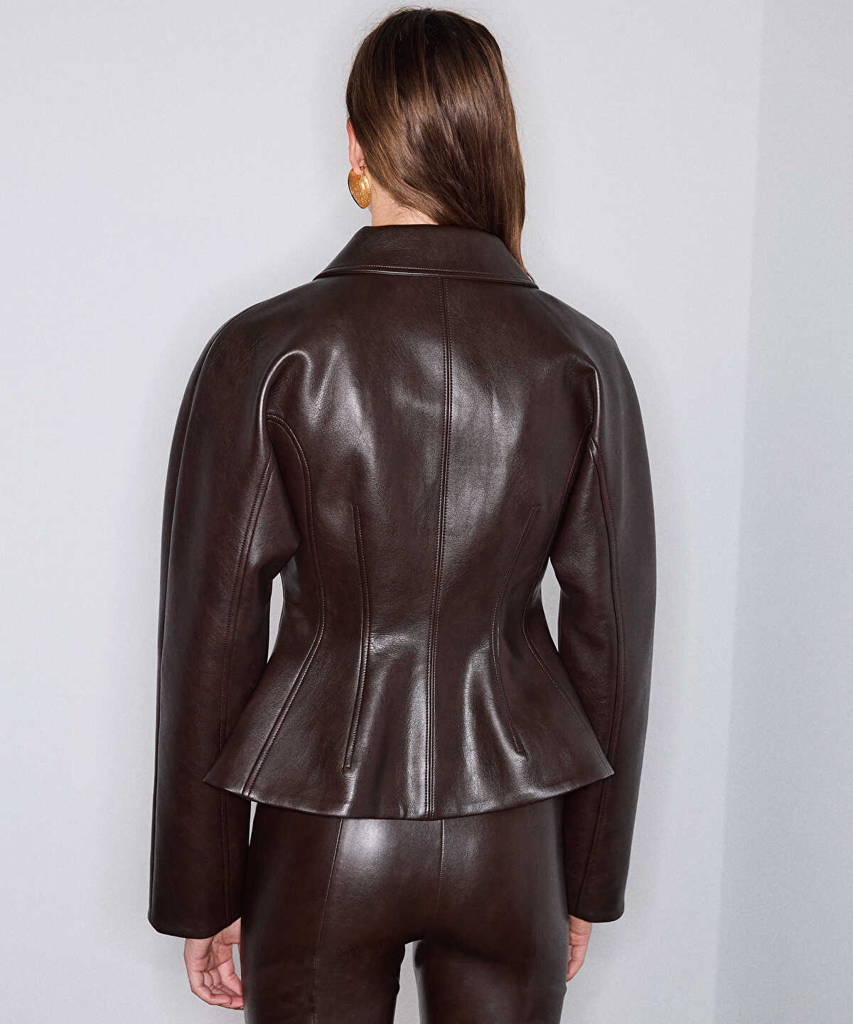 Faux-Leather Peplum Jacket
