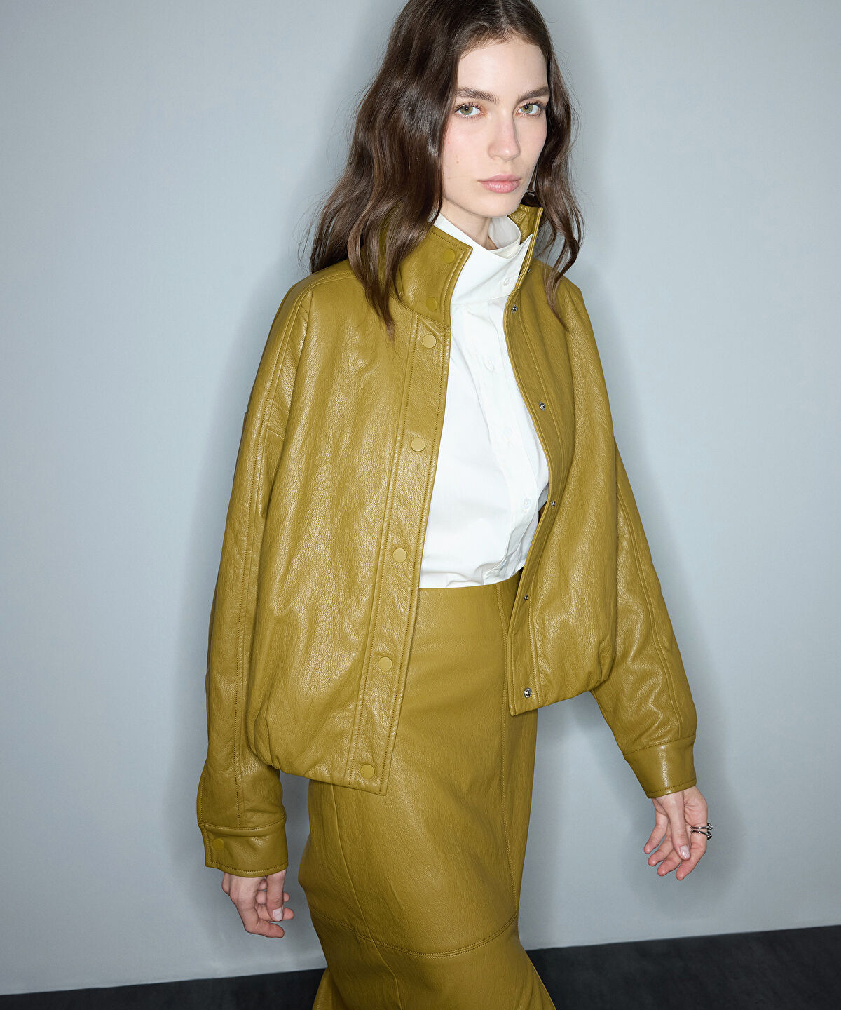 Zoomed Leather-Effect Bomber Jacket