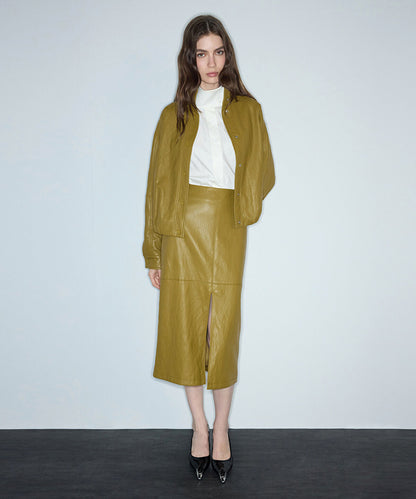 Leather-Effect Bomber Jacket